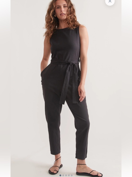 Marine Layer Pants - MARINE LAYER Eloise Jumpsuit Sleeveless Black Tie-Waist Tencel Stretch Sz Large